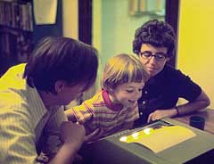 Lepper family at a portable terminal, 1974