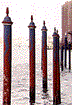 striped mooring posts